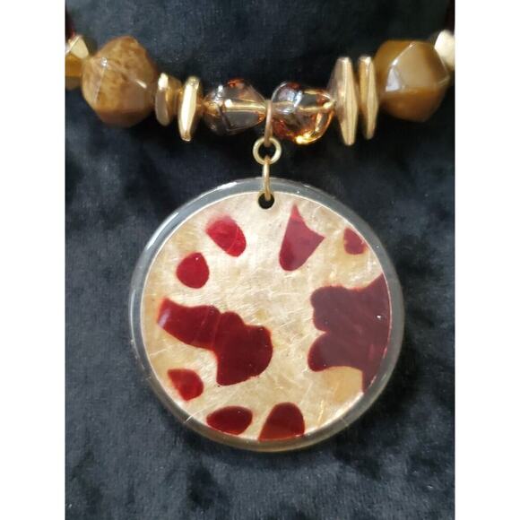 Faux Tortoise Choker, Gold and Red Statement Necklace, Animal Print Necklace - Picture 5 of 6